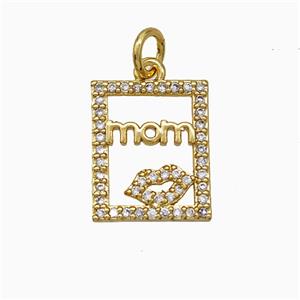 Copper Lips Pendant Pave Zirconia Mom Rectangle Gold Plated, approx 12-14mm