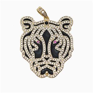 Copper Panther Pendant Micropave Zirconia Black Enamel Leopard Gold Plated, approx 30-36mm