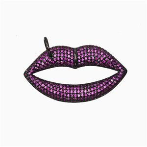 Copper Lips Pendant Micropave Fuchsia Zirconia Black Plated, approx 20-37mm