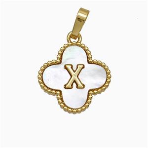Copper Clover Pendant Pave Shell Letter-X 18K Gold Plated, approx 16mm