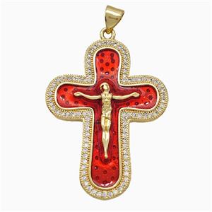Copper Ankh Cross Pendant Pave Zirconia Red Painted 18K Gold Plated, approx 26-35mm