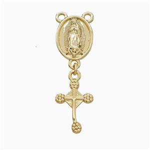 Copper Jesus Cross Pendant 2loops Gold Plated, approx 11-15mm, 10-15mm