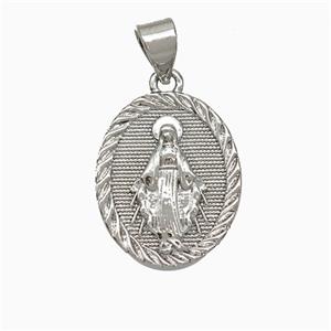 Copper Virgin Mary Pendant Platinum Plated, approx 14-16mm