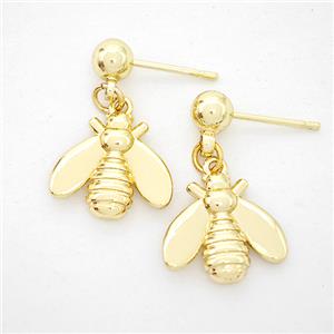 Copper Honeybee Stud Earrings Gold Plated, approx 13-14mm, 5mm
