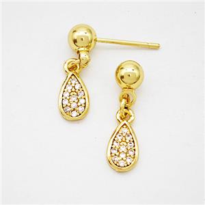 Copper Teardrop Stud Earrings Pave Zirconia Gold Plated, approx 5-9mm, 5mm