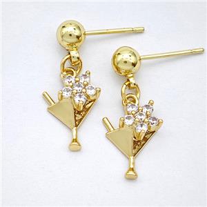 Copper Stud Earrings Pave Zirconia IceCream Drink Cup Gold Plated, approx 10-13mm, 5mm