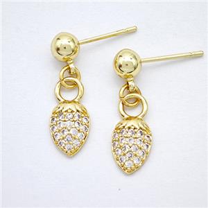 Copper Pineapple Stud Earrings Pave Zirconia Gold Plated, approx 7-10mm, 5mm