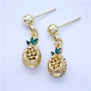 Copper Pineapple Stud Earrings Pave Zirconia Gold Plated, approx 8-13mm, 5mm