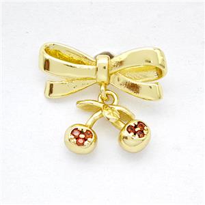 Copper Bowknot And Cherry Earrings Pave Zirconia Gold Plated, approx 8-11mm, 7-17mm