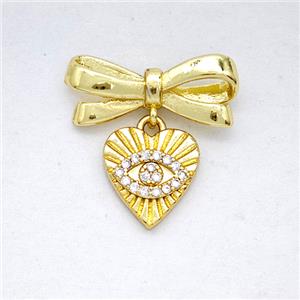 Copper Bowknot And Heart Eye Pendant Pave Zirconia Gold Plated, approx 10mm, 7-17mm