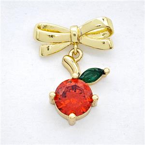 Copper Bowknot And Cherry Pendant Pave Zirconia Gold Plated, approx 10-15mm, 7-17mm