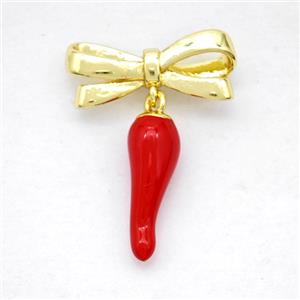 Copper Bowknot And Chili Pendant Red Enamel Gold Plated, approx 5-15mm, 7-17mm