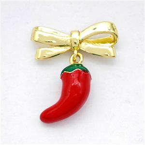 Copper Bowknot And Chili Pendant Red Enamel Gold Plated, approx 6-12mm, 7-17mm