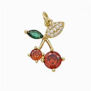 Copper Cherry Pendant Pave Zirconia Gold Plated, approx 14-16mm