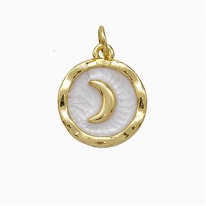 Copper Moon Pendant White Painted Circle Gold Plated, approx 14mm