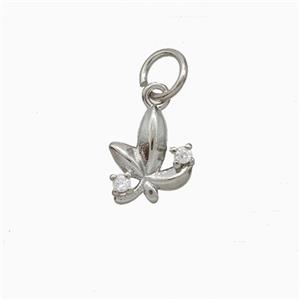 Copper Leaf Pendant Pave Zirconia Platinum Plated, approx 8-9mm