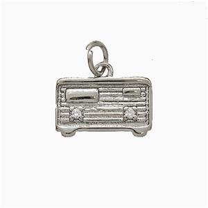 Copper Radio Charms Pendant Pave Zirconia Platinum Plated, approx 9-14mm