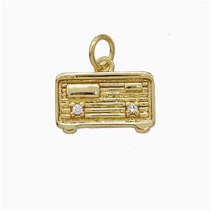 Copper Radio Charms Pendant Pave Zirconia Gold Plated, approx 9-14mm