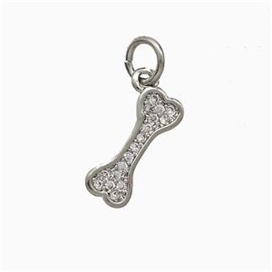 Copper Dogbone Pendant Pave Zirconia Platinum Plated, approx 5-13mm