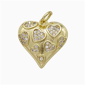 Copper Heart Pendant Pave Zirconia Gold Plated, approx 16mm