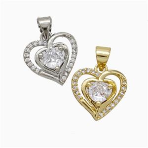 Copper Heart Pendant Pave Zirconia Mixed, approx 13.5mm