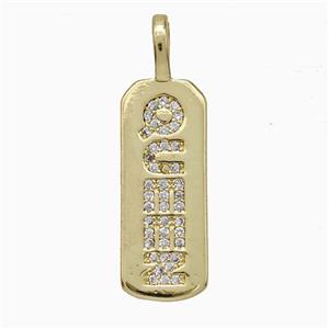 Copper Queen Rectangle Pendant Pave Zirconia Gold Plated, approx 8-27mm