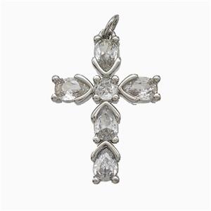 Copper Cross Pendant Pave Zirconia Platinum Plated, approx 18-25mm