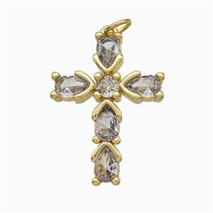 Copper Cross Pendant Pave Zirconia Gold Plated, approx 18-25mm