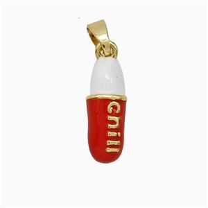 Pill Charms Copper Pendant Red Enamel Gold Plated, approx 5-15mm