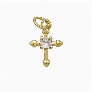 Copper Cross Pendant Pave Zirconia Gold Plated, approx 10-12mm