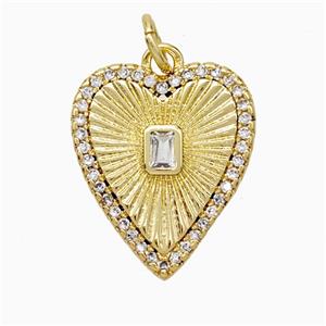 Copper Heart Pendant Pave Zirconia Gold Plated, approx 15-18mm