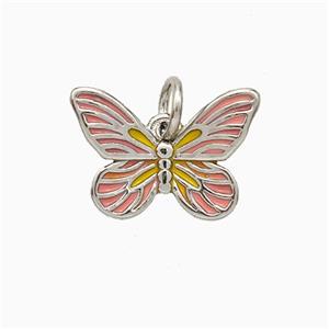 Copper Butterfly Pendant Pink Enamel Platinum Plated, approx 10-15mm