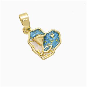 Copper Flower Pendant Painted Heart Gold Plated, approx 10mm