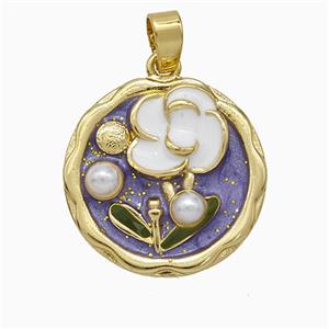 Copper Flower Pendant Pave Pearlized Resin Painted Gold Plated, approx 18mm