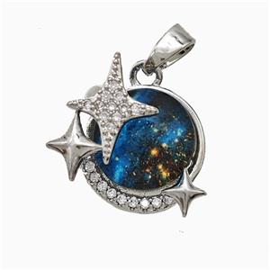 Copper Earth And Star Pendant Pave Zirconia Resin Platinum Plated, approx 12mm