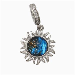 Copper Sun Pendant Pave Zirconia Resin Platinum Plated, approx 15mm, 8mm dia