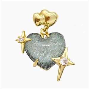 Resin Heart Pendant Copper Star Pave Zirconia Gold Plated, approx 20mm, 10-12mm
