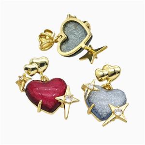 Resin Heart Pendant Copper Star Pave Zirconia Gold Plated Mixed, approx 20mm, 10-12mm