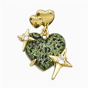 Green Resin Heart Pendant Copper Star Pave Zirconia Gold Plated, approx 20mm, 10-12mm