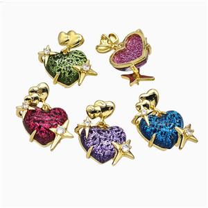 Resin Heart Pendant Copper Star Pave Zirconia Gold Plated Mixed, approx 20mm, 10-12mm