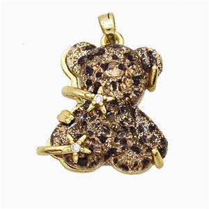 Coffee Resin Bear Pendant Copper Star Pave Zirconia Gold Plated, approx 20mm
