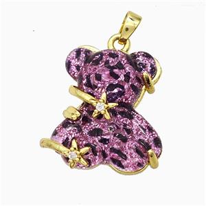 Hotpink Resin Bear Pendant Copper Star Pave Zirconia Gold Plated, approx 20mm