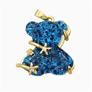Blue Resin Bear Pendant Copper Star Pave Zirconia Gold Plated, approx 20mm