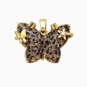 Coffee Resin Butterfly Pendant Copper Star Pave Zirconia Gold Plated, approx 20-26mm