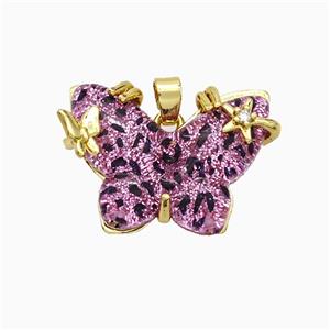 Hotpink Resin Butterfly Pendant Copper Star Pave Zirconia Gold Plated, approx 20-26mm