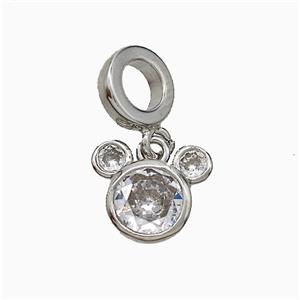 Copper Ratheader Pendant Pave Zirconia Platinum Plated, approx 9-12mm, 8.5mm dia