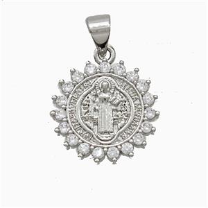 Saint Jude Charms Copper Pendant Pave Zirconia Platinum Plated, approx 16mm