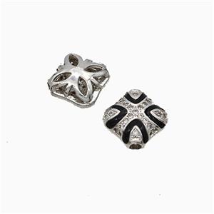 Copper Square Beads Pave Zirconia Black Enamel Platinum Plated, approx 11mm