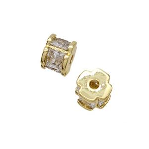 Copper Tube Beads Pave Zirconia Gold Plated, approx 6mm