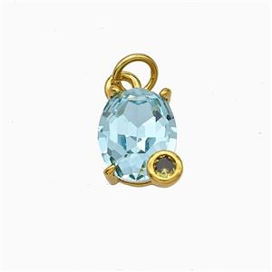 Aqua Crystal Glass Oval Pendant Copper Gold Plated, approx 8-10mm